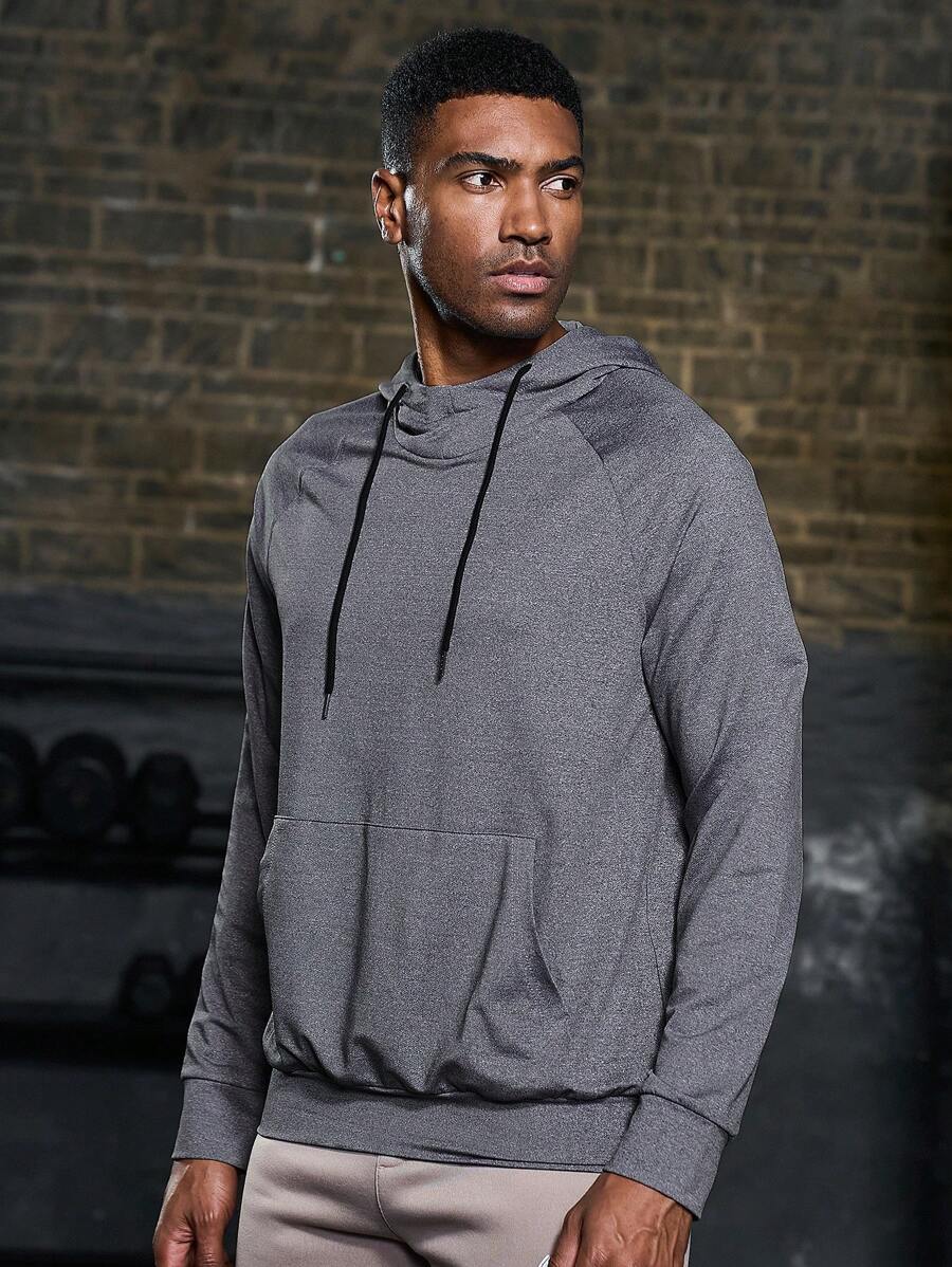 Manfinity Sport Corelite 男士插肩袖抽绳运动卫衣 - 灰色 - 查看 1