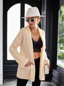 GENKIRA Drop Shoulder Casual Design Cardigan - Apricot - View 3