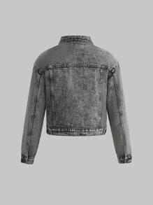 男大童翻蓋口袋牛仔夾克 - 深灰色 - 查看 2