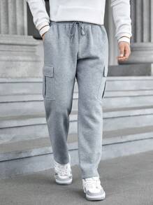 Manfinity VCAY Men Flap Pocket Side Drawstring Waist Cargo Pants - Light Grey - View 1