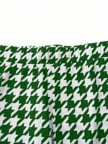 Celure 大碼千鳥格印花喇叭褲 - 綠色 - 查看 4