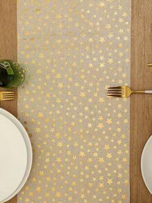 SHEIN Basic living 1條桌布條,星星熱壓花紋,尺寸為78.7×11英寸,宴會裝飾用的布條,金色生日派對裝飾用品,適用於婚禮生日派對 - 彩色 - 查看 4