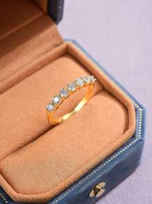 ESBERRY 1Pc Moissanite Diamond Engagement Ring Wedding Band For Women S925 Sterling Silver High Sparkle Promise Ring Eternity Ring Anniversary Ring Valentine's Day Luxury Ladies Jewelry Gift - Gold - View 6