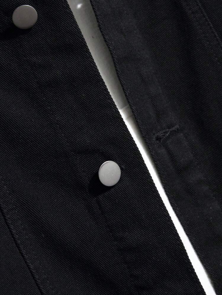 Manfinity EMRG Loose-Fit Men's Tiger Embroidered Denim Jacket Without Hoodie - Black - View 3