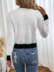 SHEIN Unity Áo len chui đầu cổ tròn phối viền tương phản, thích hợp cho mùa thu đông. - Đen và trắng - Xem 2