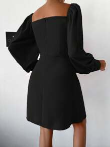 EURMUSE Rochie cu mânecă lanternă cu gât pătrat