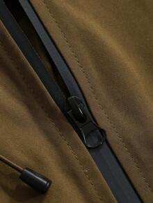 DAZY 撞色拉鏈開襟抽繩連帽夾克 - 棕色 - 查看 5