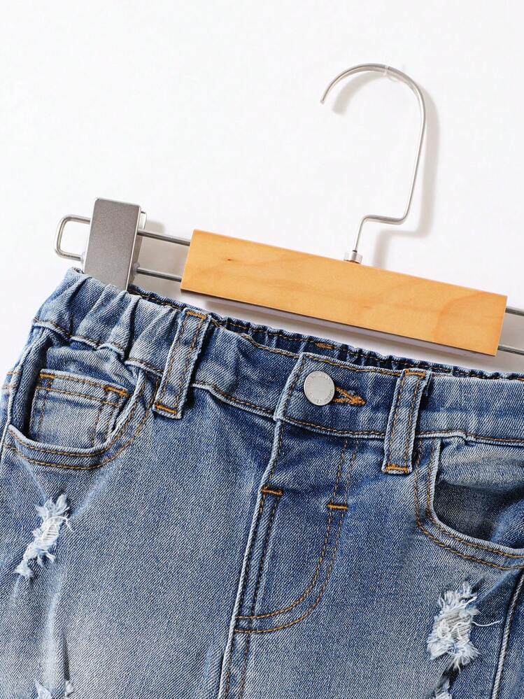 Chico joven Jeans desgarro crudo con lavado - Azul lavado medio - Ver 6