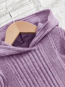 SHEIN Leap Crew Tween女孩針織純色連帽長袖連衣裙