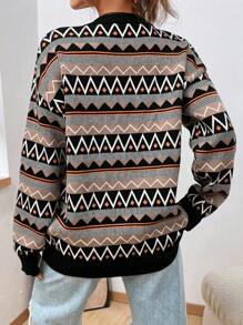 SHEIN EZwear Jersey con patrón geométrico de hombros caídos - Negro - Ver 3