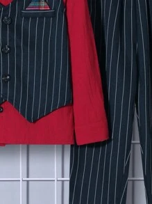 SHEIN 3pcs/Set Young Boy College Style Striped Vest, Shirt And Pants Set, Fleece Thickened