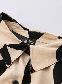 SHEIN Clasi 大碼滿版印花腰帶襯衫洋裝 - 杏色 - 查看 4