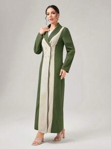 Al Najma Colorblock Open Front Abaya - Army Green - View 5