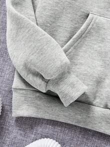 SHEIN Tween Girl Letter Graphic Kangaroo Pocket Sweatshirt - Light Grey - View 4