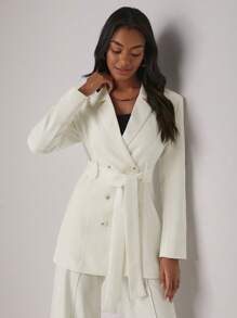 Lillian Butterworth Lapel Neck Double Breasted Belted Blazer