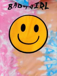 SHEIN Young Girl Tie Dye Expression Print Hoodie & Sweatpants - Multicolor - View 4