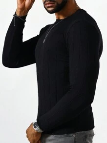 Manfinity Homme Nam Chất rắn Đồ đan Ribbed Áo len - màu đen - Xem 5