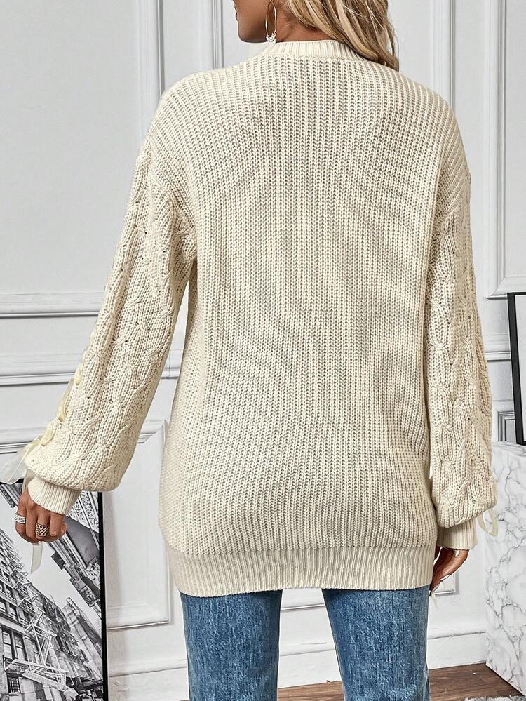 Lace Up Drop Shoulder Duster Cardigan Fall Cloth For Women