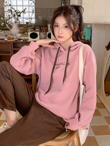 DAZY Letter Graphic Drop Shoulder Drawstring Hoodie - Pink - View 6