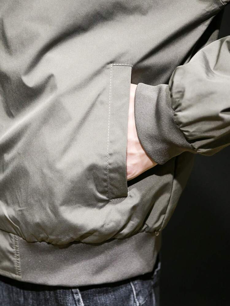 Loose-Fit Men's Slant Pocket Drop Shoulder Bomber Jacket