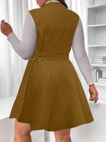 Flirla Plus Button Front Belted Dress Without Sweater - Brown - View 2
