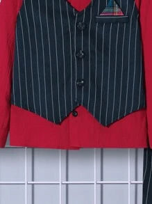 SHEIN 3pcs/Set Young Boy College Style Striped Vest, Shirt And Pants Set, Fleece Thickened