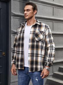 Manfinity Homme Men Plus Plaid Print Pocket Patched Overcoat