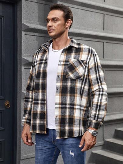 Manfinity Homme Hommes Plus Manteau À Carreaux Avec Poche