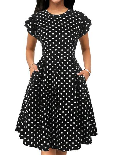 فستان بطباعة نقاط البولكا اكمام فراشة