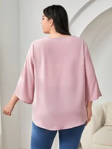 Mulvari Plus Floral Embroidery V Neck Blouse - Pink - View 2