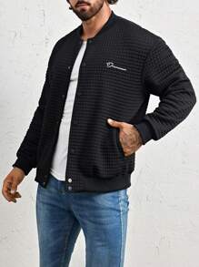 Manfinity Homme 男款字母圖案鈕扣式下肩棒球外套 - 黑色 - 查看 7