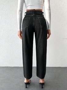 EURMUSE Contrast Fishnet Ripped Straight Leg Jeans - Black - View 2