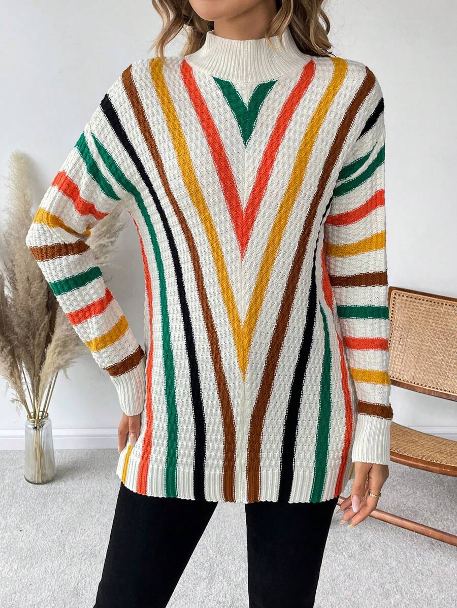 SHEIN Unity Mô hình Chevron Thả vai Áo len - trắng - Xem 1