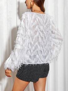 SHEIN Privé Solid Fuzzy Lantern Sleeve Blouse - White - View 2