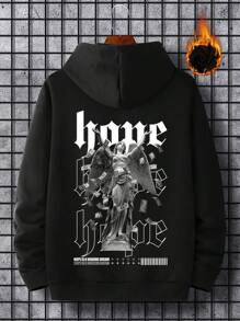 Manfinity LEGND 男士天使和文字印花連帽衫 - 黑色 - 查看 2