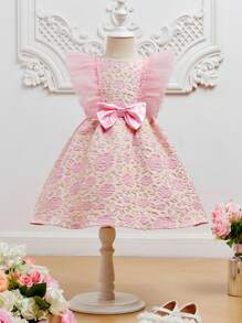 DRMZ 年轻女孩 年轻女孩花卉提花荷叶边饰蝴蝶结前裙 - 彩色 - 查看 2