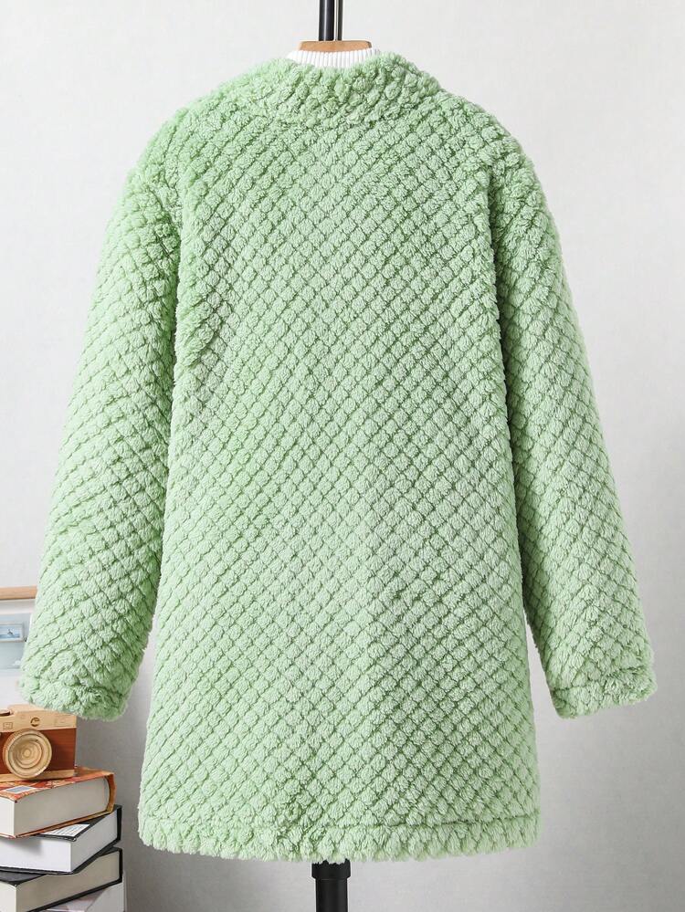 Tween Girl 1pc Flap Pocket Flannelette Coat
