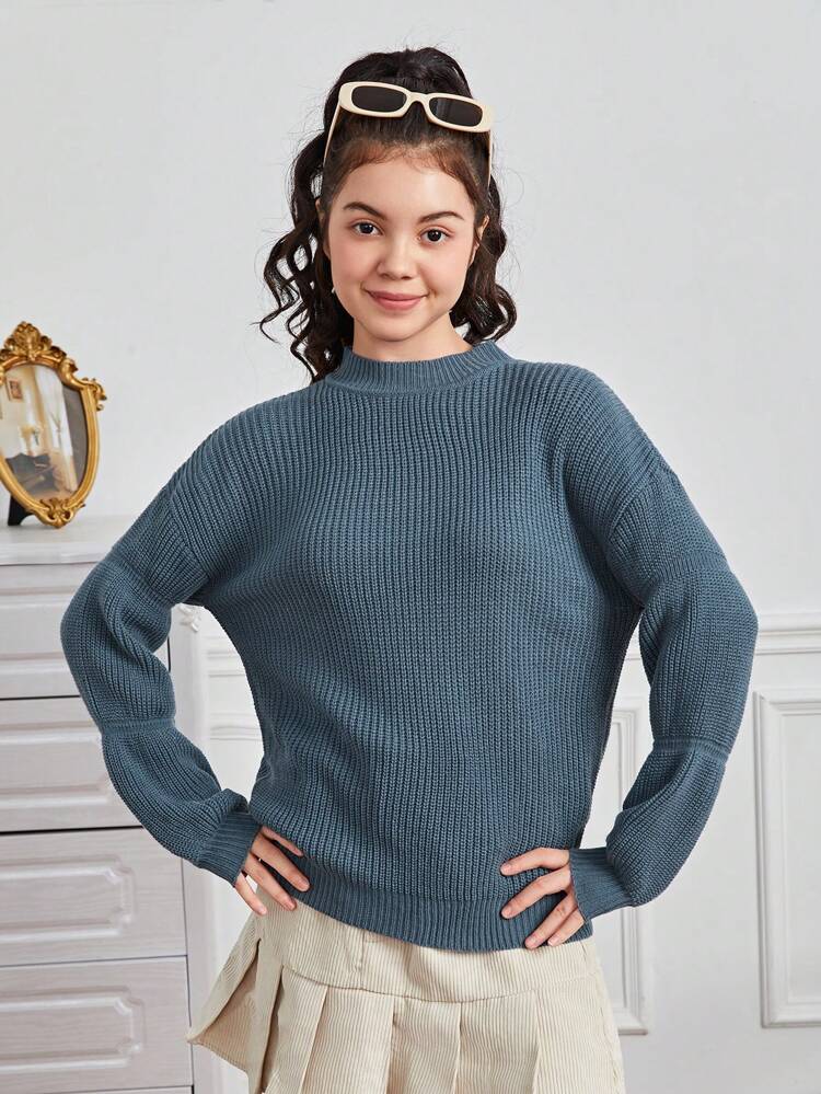 Teen Girl Solid Drop Shoulder Virago Sleeve Sweater