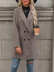 Chiquease 人字形圖案雙排釦花呢外套 - 棕色 - 查看 5