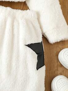 SHEIN 女大童星星圖案毛絨夾克&半身裙 - 黑與白 - 查看 4