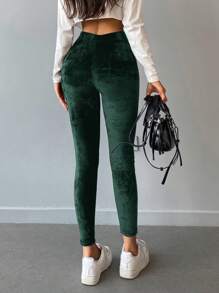 Cloudara Solid High Waist Leggings - Green - View 2