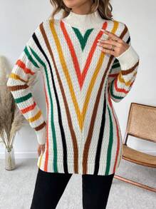 SHEIN Unity Mô hình Chevron Thả vai Áo len - trắng - Xem 5