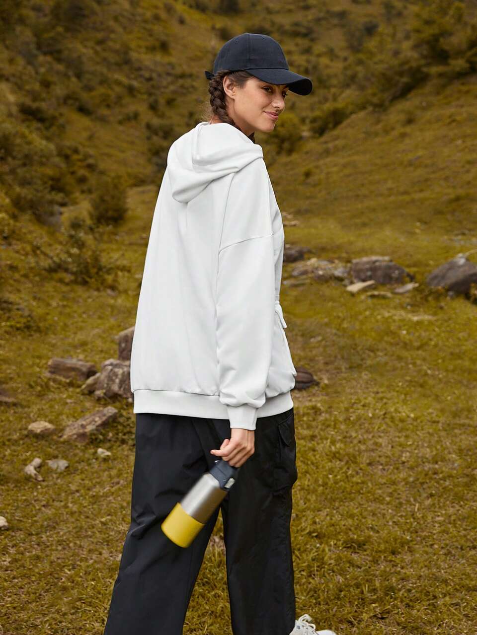 Letter Patched Flap Pocket Drawstring Sweatshirt
