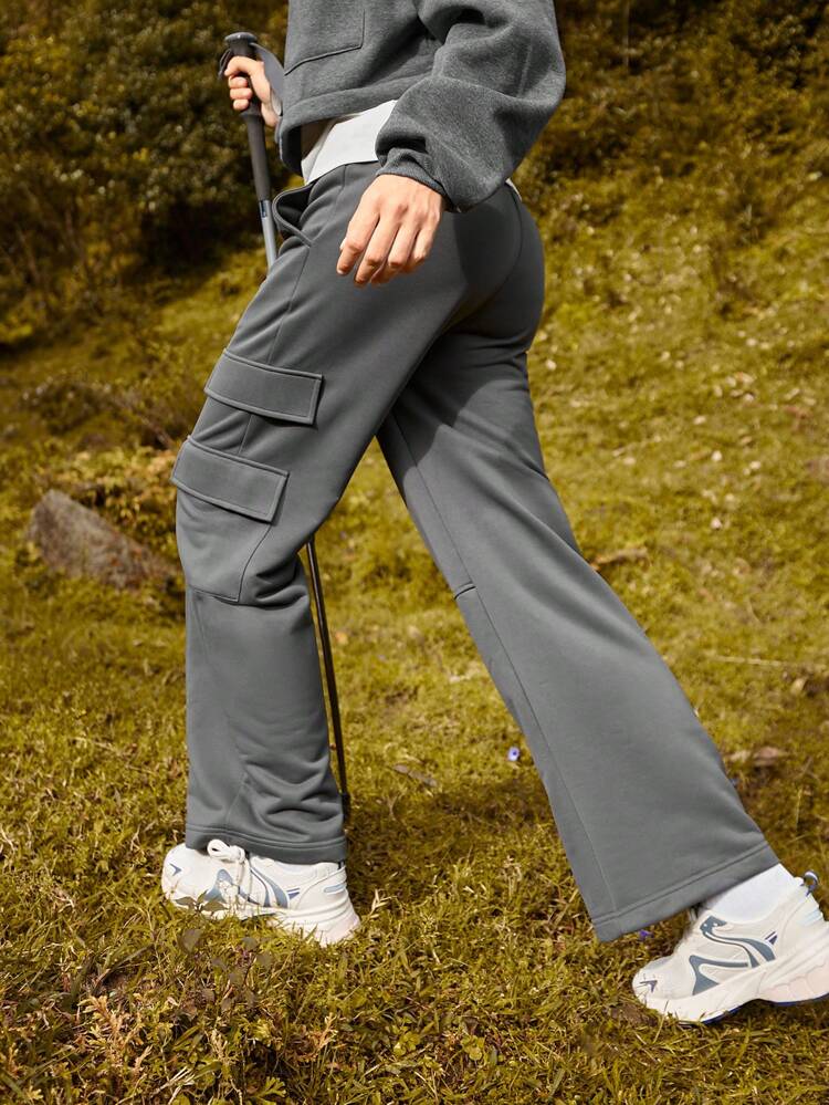 Flap Pocket Side Drawstring Waist Outdoor Sweatpants