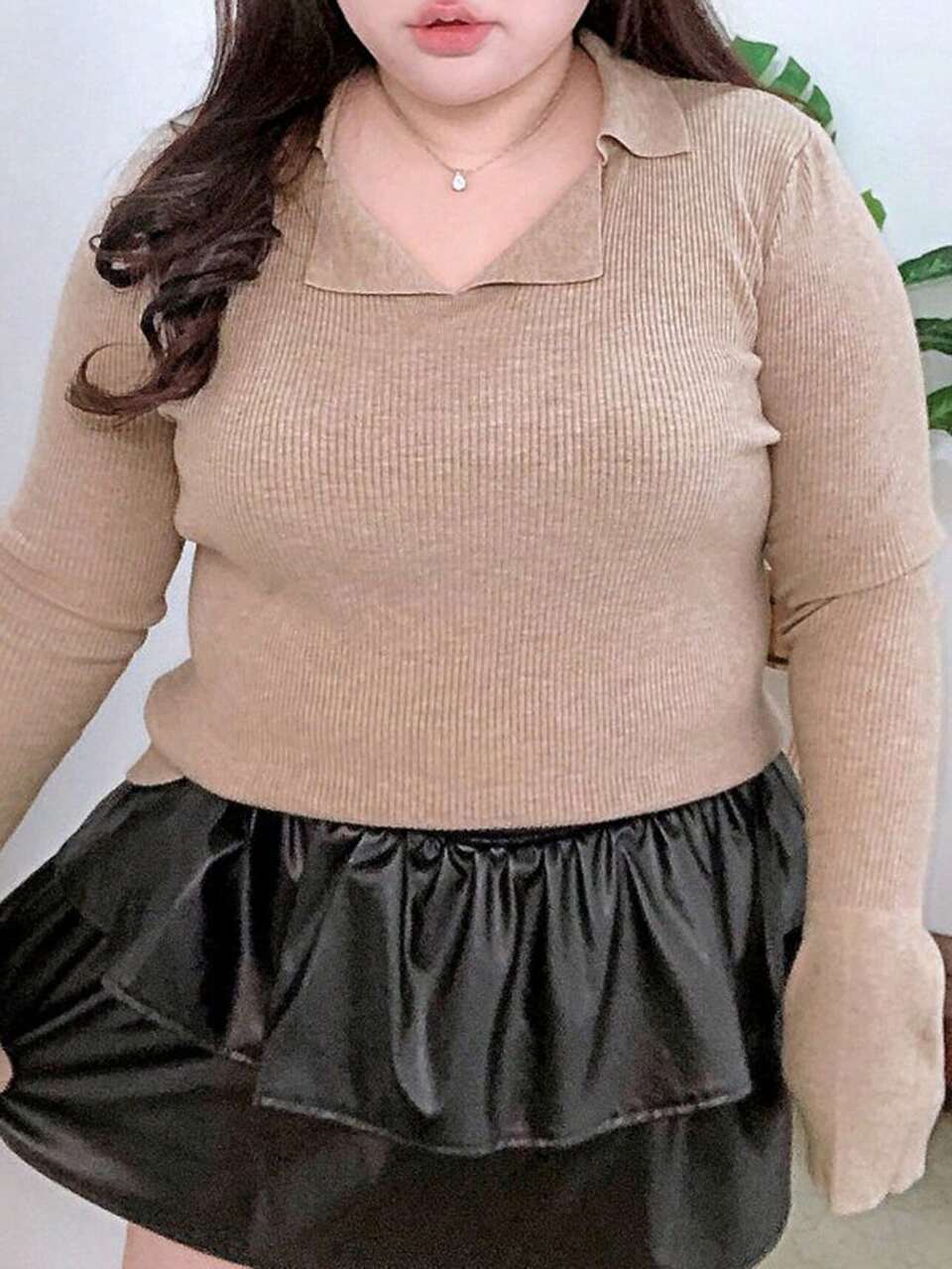 Dazy Plus Solid Ribbed Knit Sweater,Fall Clothes