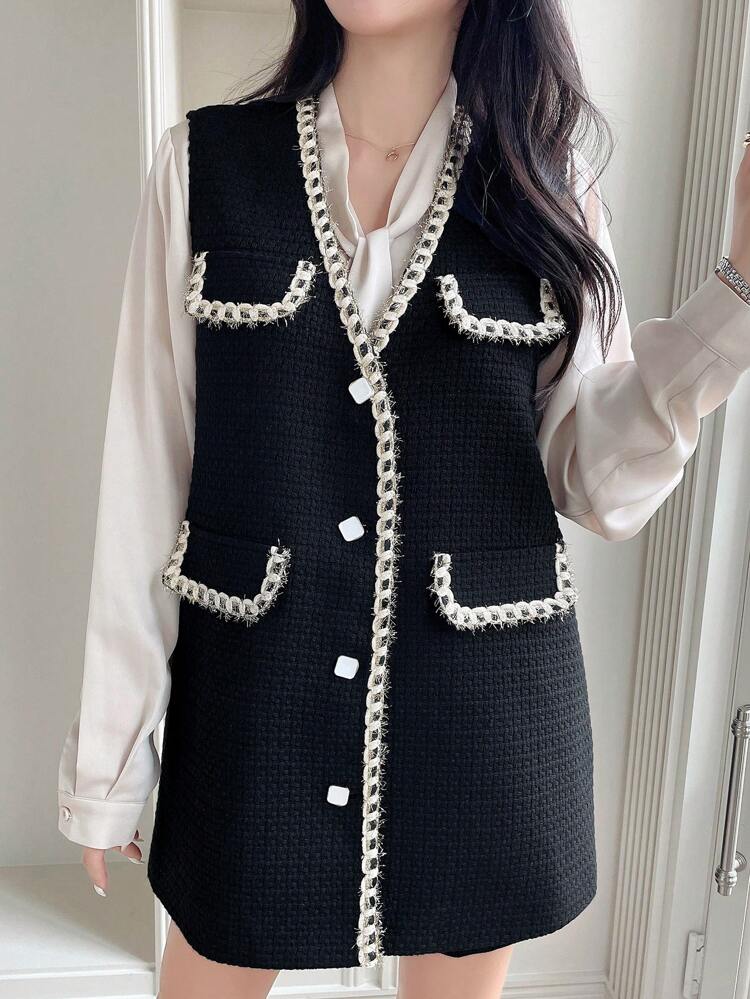 Women's Business Casual Knitted Sleeveless Jacket With Strap Patchwork,Fall Clothes Vest
