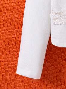 SHEIN Tween Girl 1pc Raw Trimmed Overcoat - White - View 3