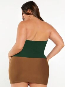 SHEIN Privé Plus Solid Tube Top - Dark Green - View 2