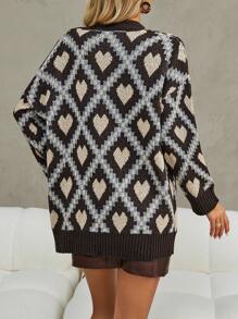 SHEIN Unity Heart Pattern Drop Shoulder Cardigan Without Belt Fall Cloth For Women - Multicolor - View 2