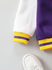 SHEIN Young Boy Letter Patched Striped Trim Varsity Jacket - Multicolor - View 7